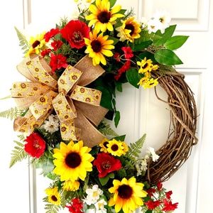 Custom Designed Sunflower Grapevine Wreath